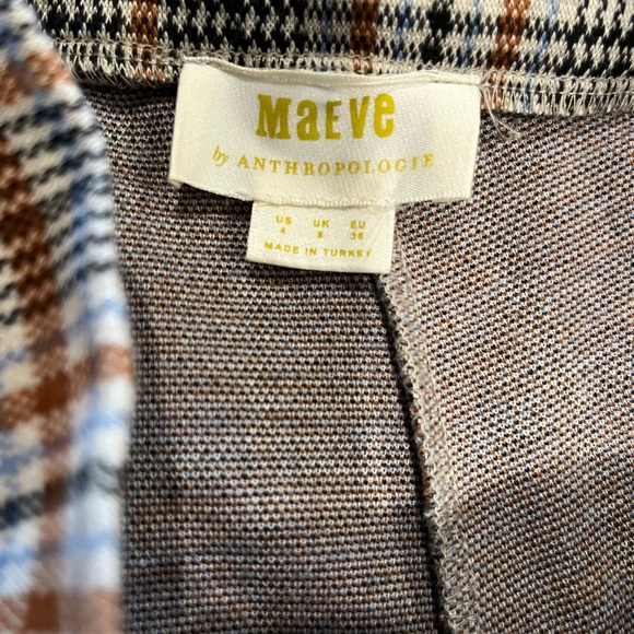 Maeve Anthropologie wide leg pleated knit brown cream plaid size 4 - Picture 11 of 14
